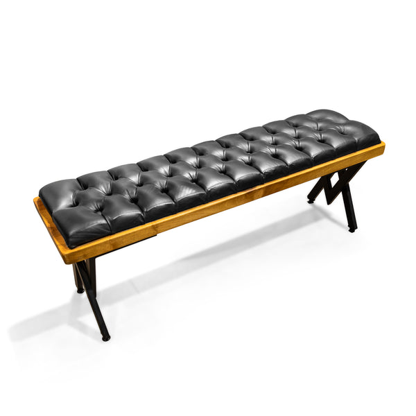 Masif Ahşap Deri Kapitone Bench – WA-A-010 (120x37 cm)
